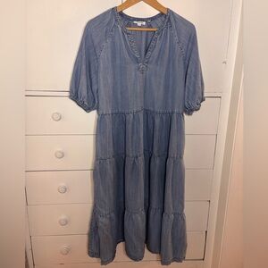 Chico's Light Blue Denim Tiered Midi Dress